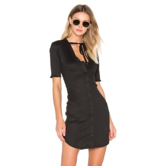REVOLVE Dresses & Skirts - Revolve Privacy Please Prentiss Mini Dress Bodycon Rib Knit Tie detail Black XS